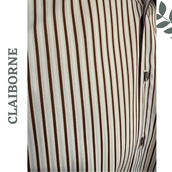 🛍️3/$40 CLAIBORNE Men’s Striped Dress Shirt Classic Blue Brown - Size 16 - Picture 7 of 7